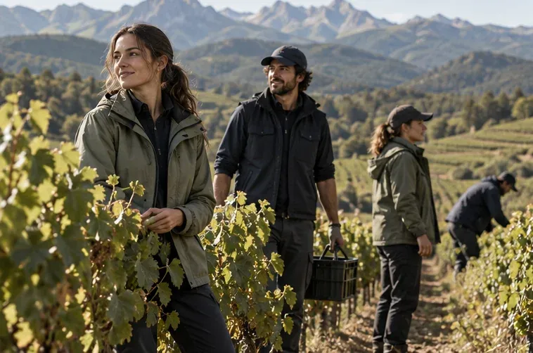 Equipo de trabajo en viñedo