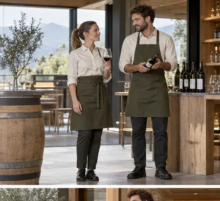 Cata y acogida: Camisa o polo · pantalón de corte limpio · delantal de servicio · Bodegas & Enoturismo