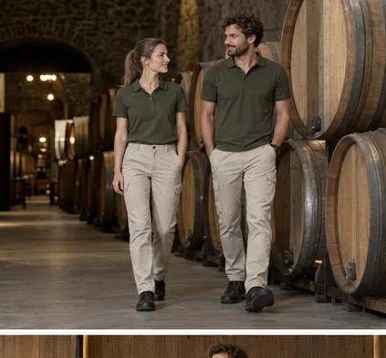 Bodega en movimiento: Polo de trabajo · pantalón funcional · capa ligera · Bodegas & Enoturismo