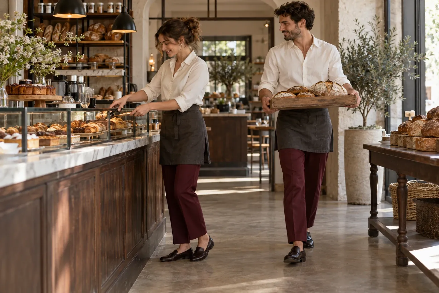 Una tienda con carácter: Camisa cuidada · pantalón coordinado · delantal opcional · Comercio & Alimentación