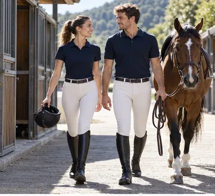Equipo de pista: Polo de club · pantalón flexible · capa ligera · Hípica y deporte