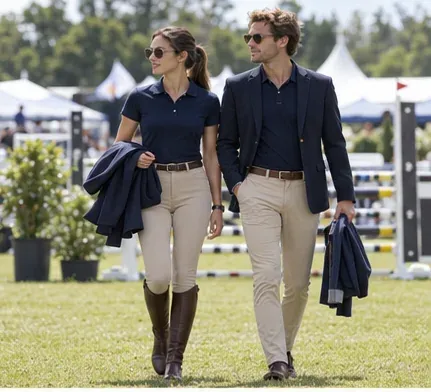 Imagen de club: Polo de buen acabado · pantalón de corte limpio · chaqueta · Hípica y deporte