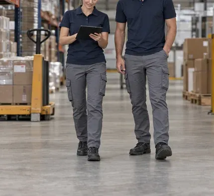 Turno diario: Polo lavable · pantalón multibolsillo · chaleco ligero · Industria y logística