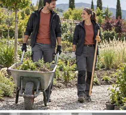 Cuatro estaciones: Camiseta de trabajo · pantalón reforzado · softshell · Jardinería y exterior