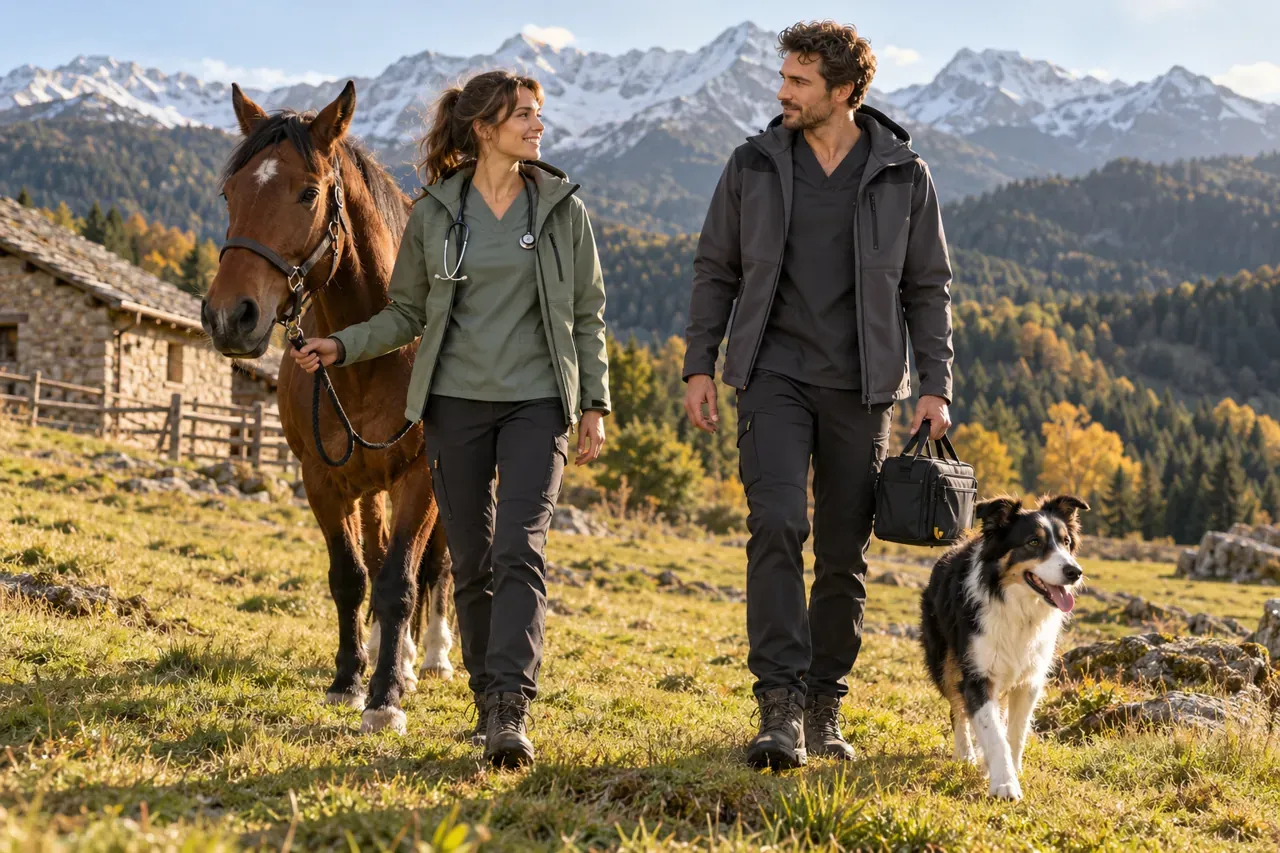 Veterinaris amb uniforme complet d’exterior